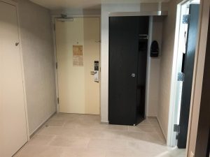 The entryway felt a little industrial looking when leaving the room.