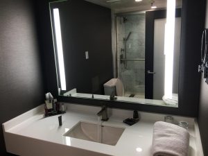 Small but adequate bathroom counter.